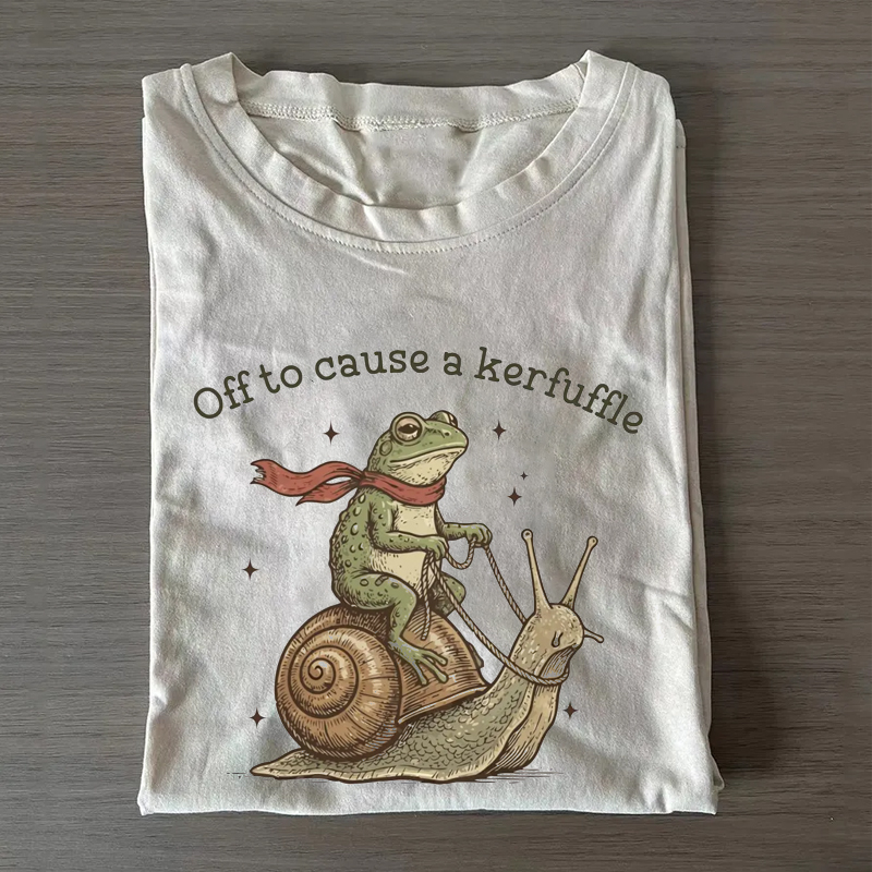 Off To Cause A Kerfuffle Funny Frog Scooter Mental Health T-Shirt