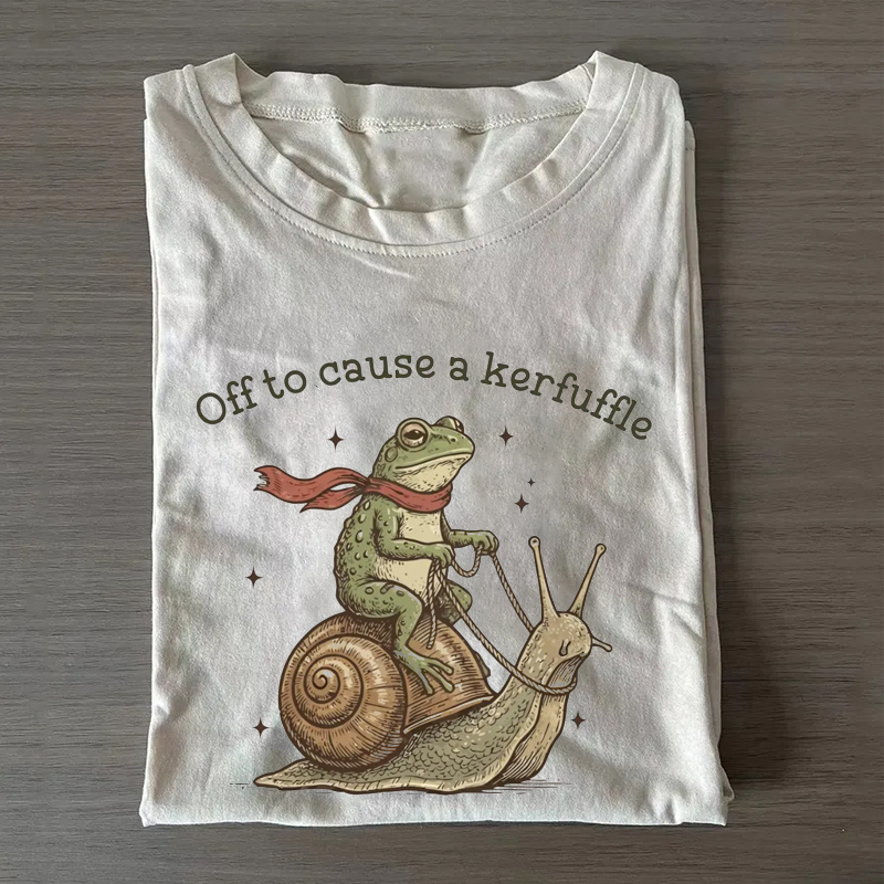 Off To Cause A Kerfuffle Funny Frog Scooter Mental Health T-Shirt