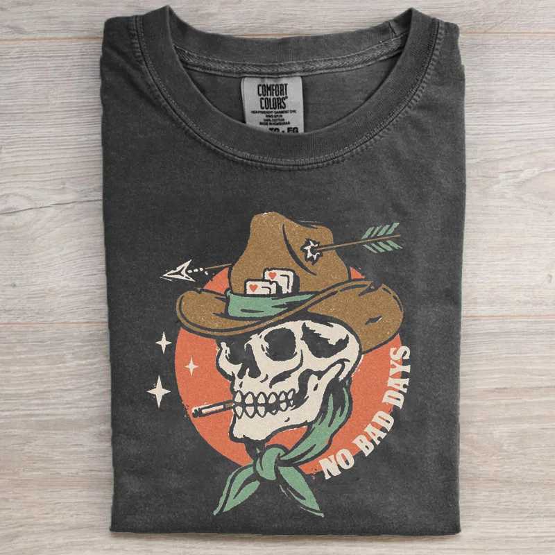 No Bad Days Funny Cowboy Skeleton Smoking T-Shirt