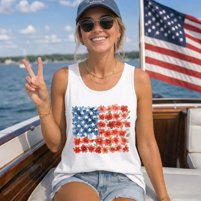  Floral American Flag Patriotic 4th of July Unisex Tank Top
