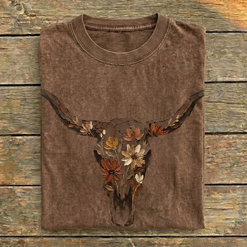 Boho Cow Skull Western Graphic T-Shirt