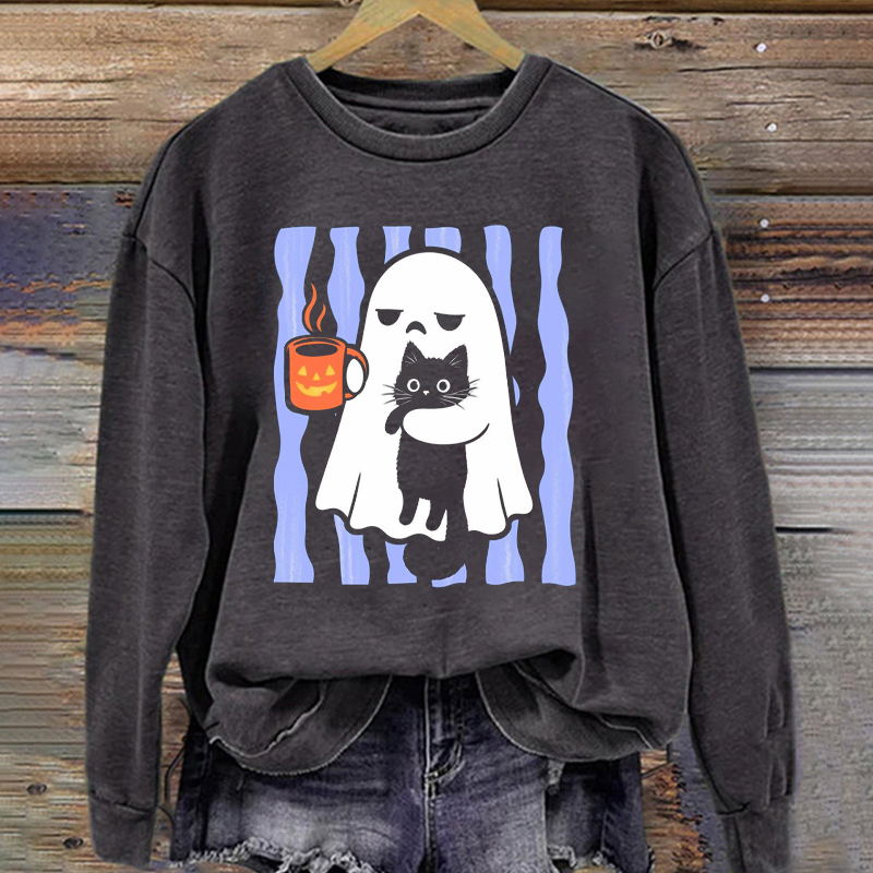 Ghost Cat Funny Halloween Sweatshirt