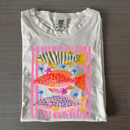  Colorful Maximalist Tropical Fish Trio T-Shirt