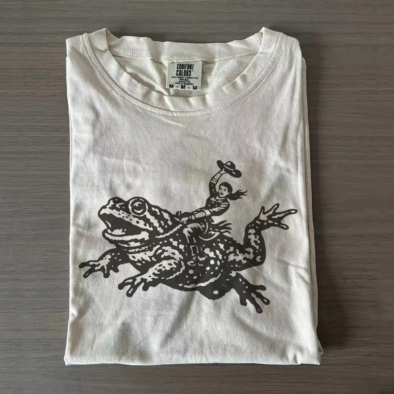 Vintage Western Cowgirl Riding Frog T-Shirt