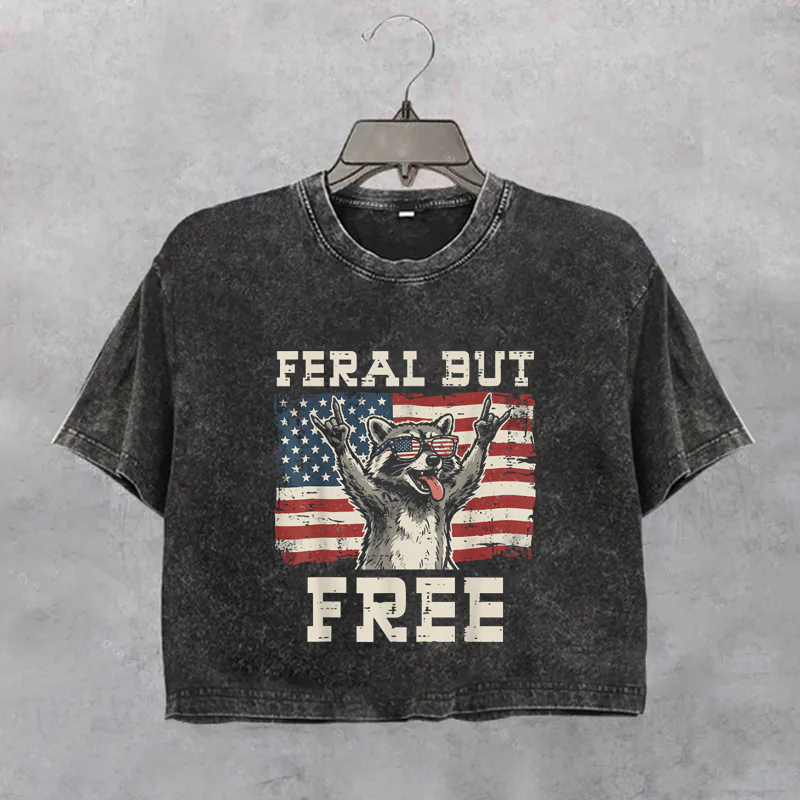 Raccoon Feral But Free 4th Of July Boxy T-Shirt