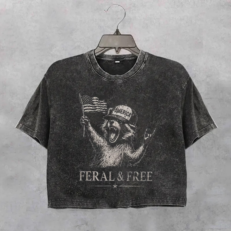 Raccoon Feral But Free 4th Of July Boxy T-Shirt