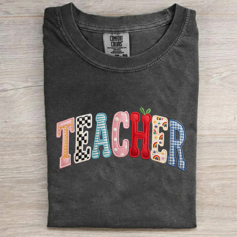  Faux Embroidered Teacher T-Shirt