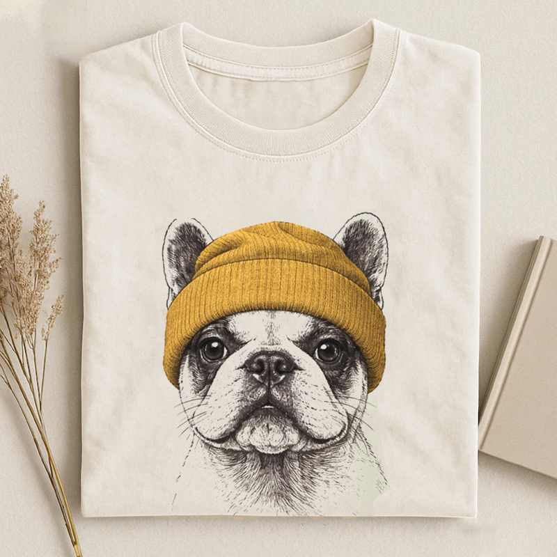 French Bulldog Wearing Beanie T-shirt