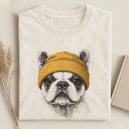 French Bulldog Wearing Beanie T-shirt