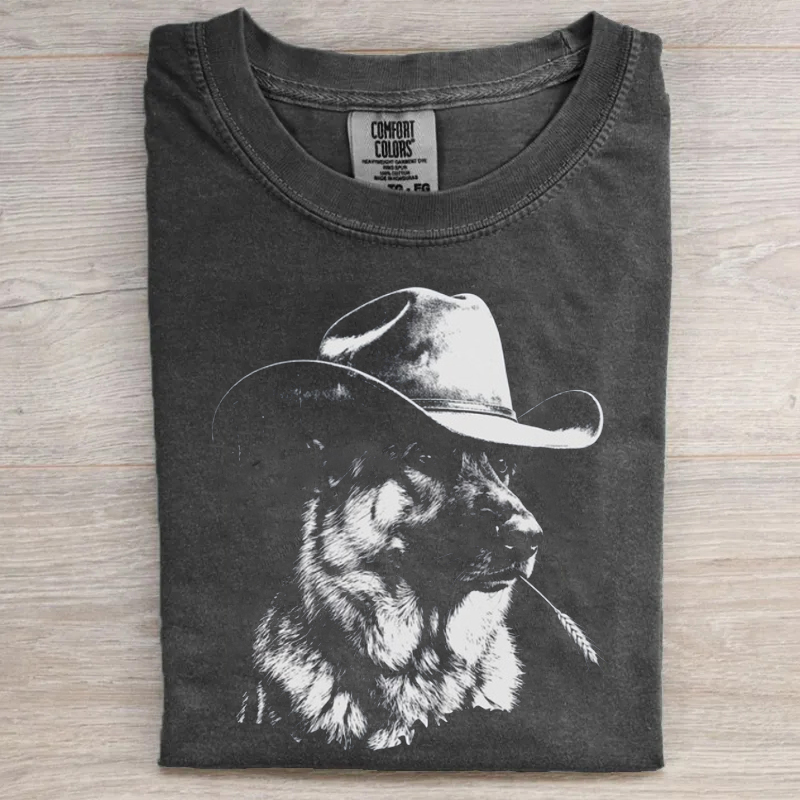 German Shepherd Cowboy Dog Vintage Western Graphic  T-Shirt