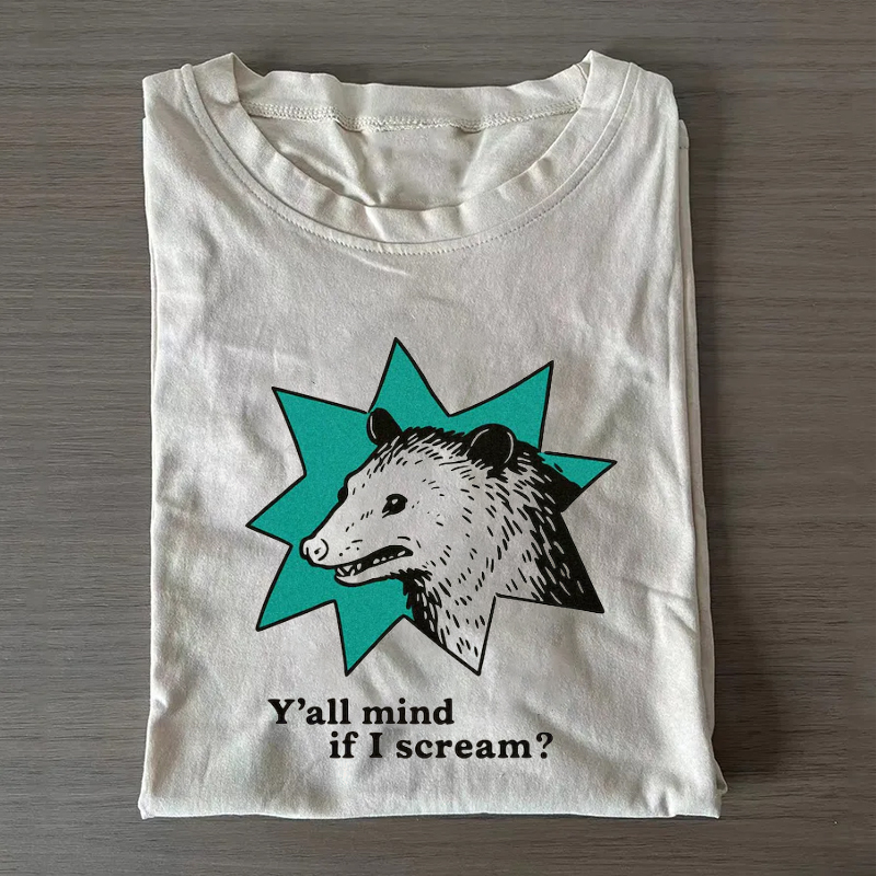 Retro Possum Y'all Mind If I Scream Funny Anxiety Gift for Introvert T-Shirt