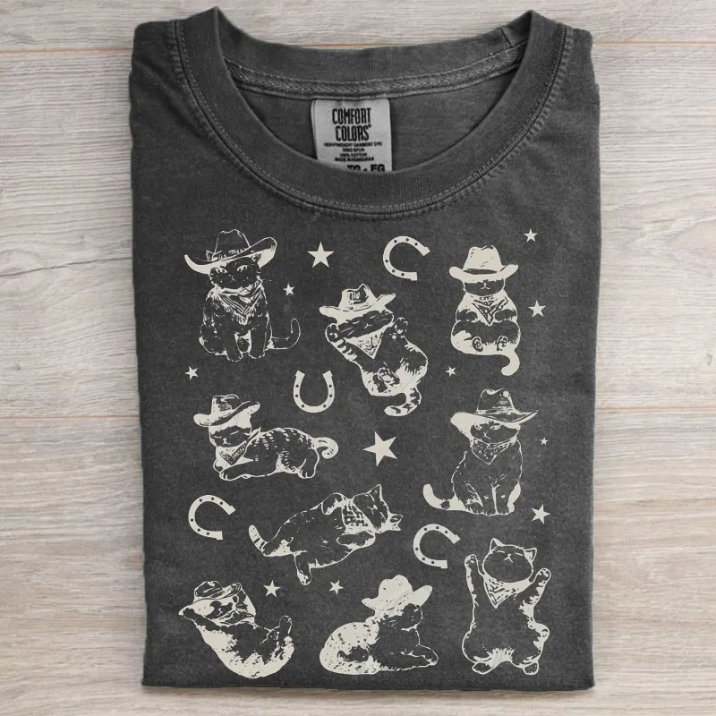  Cowboy Cats Retro Western Kitten T-Shirt