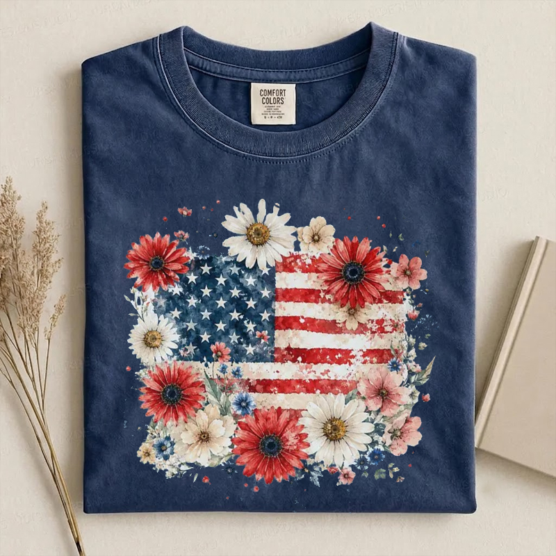 Floral Flag Patriotic 4th Of July T-Shirt