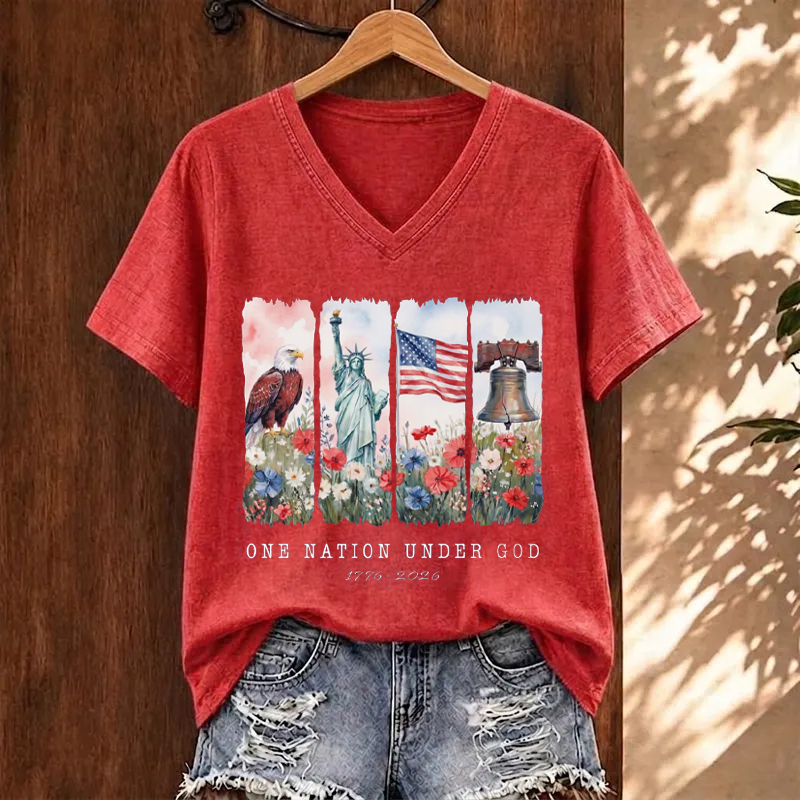 One Nation Under God America 250 Anniversary V-neck T-Shirt