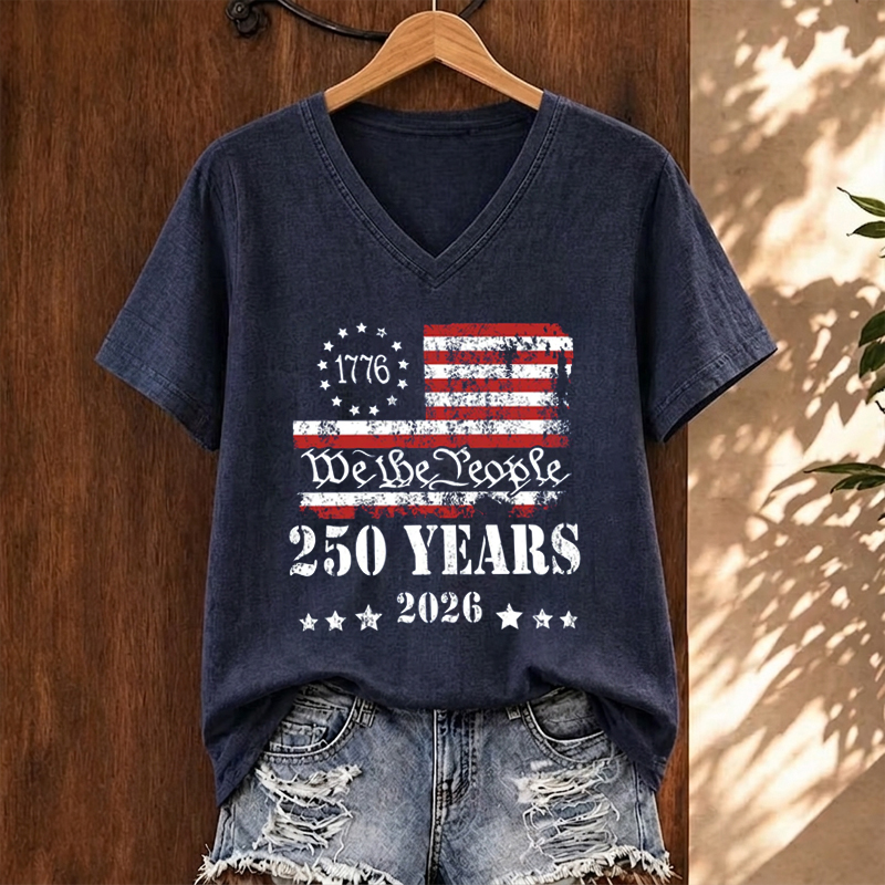  America 250th Anniversary Patriotic V-neck T-Shirt