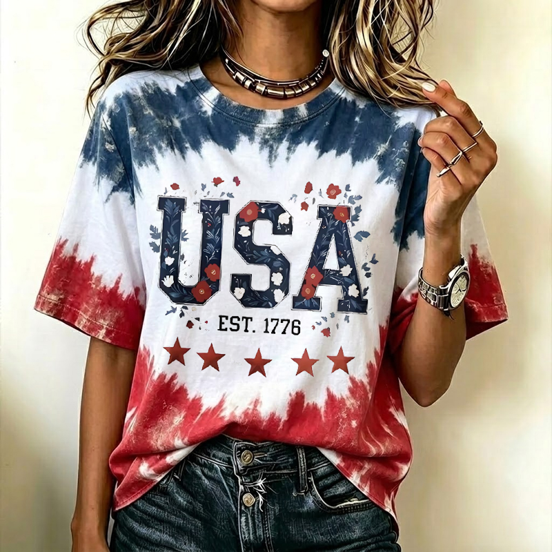 USA Est 1776 Floral Tie Dye T-Shirt
