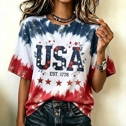 USA Est 1776 Floral Tie Dye T-Shirt
