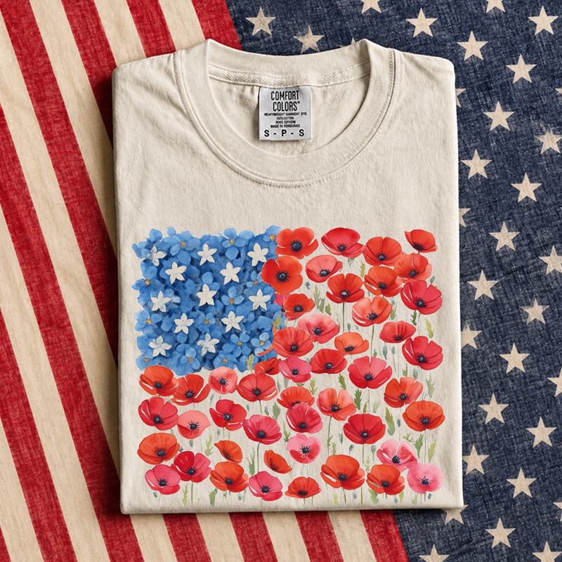 Floral Flag Patriotic 4th Of July T-Shirt