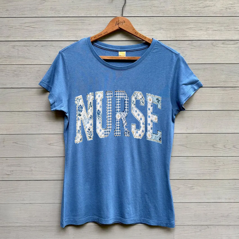 Nurse Faux Patchwork RN Floral Toile Nursing T-Shirt
