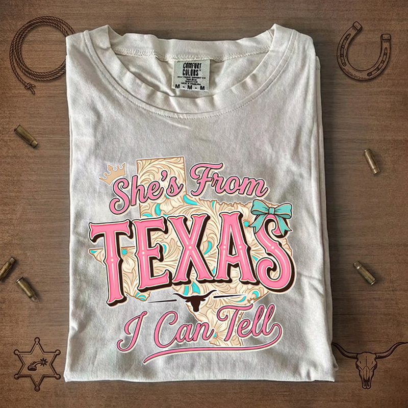 She's From Texas I Can Tell Floral Texas Map Western T-Shirt