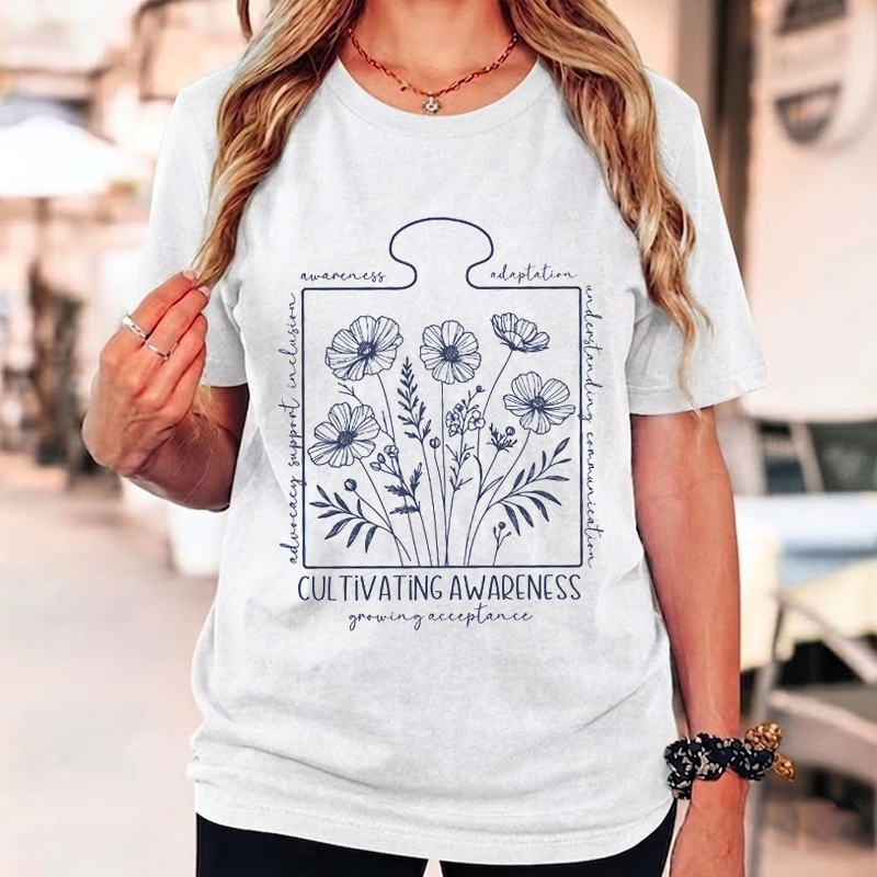 Autism Awareness Floral Puzzle T-Shirt