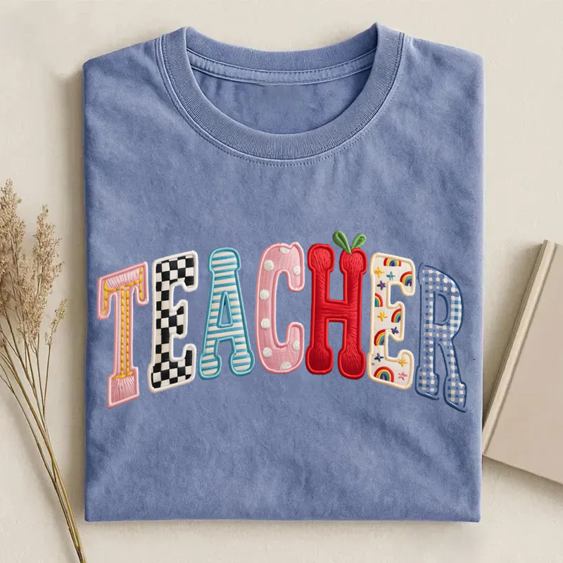 Faux Embroidered Teacher Graphic T-Shirt