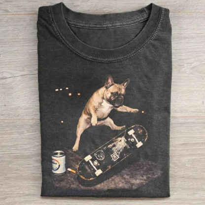 Retro Style Skateboarding French Bulldog Graphic T-shirt