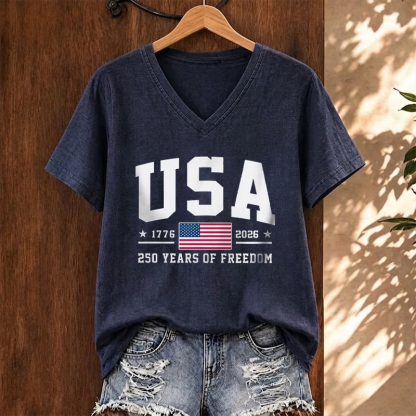  America 250th Anniversary Patriotic V-neck T-Shirt