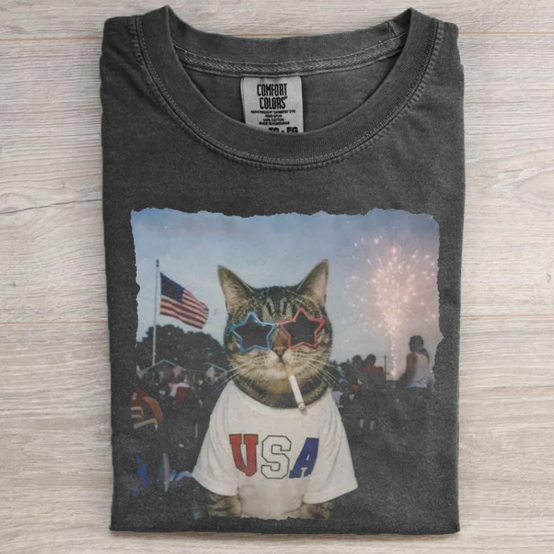Patriotic Cat Vintage 4th of July T-Shirt