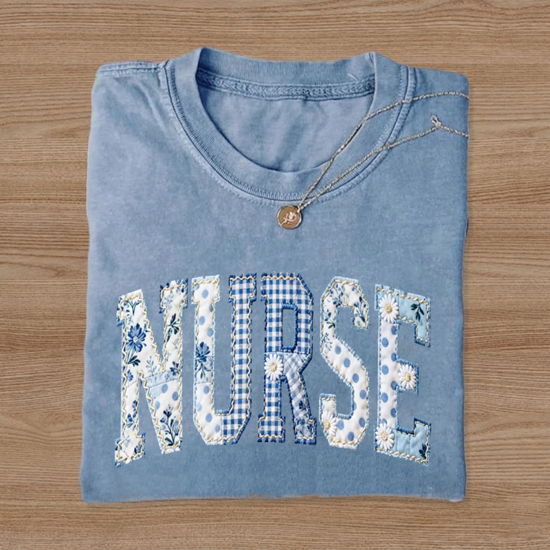 Nurse Faux Patchwork RN Floral Toile Nursing T-Shirt