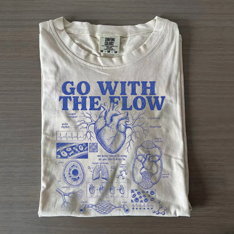 Go With The Flow Anatomical Heart Nurse T-Shirt