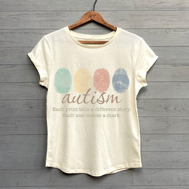 Each Print Tells A Different Story Finger Print Autism Awareness T-Shirt