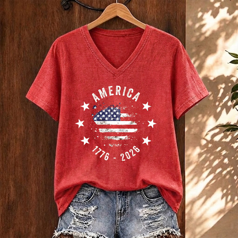  America 250th Anniversary Patriotic V-neck T-Shirt