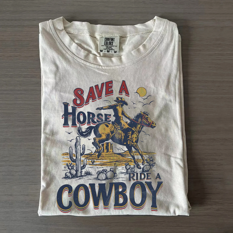 Save a Horse Ride a Cowboy Vintage 90s Western T-Shirt