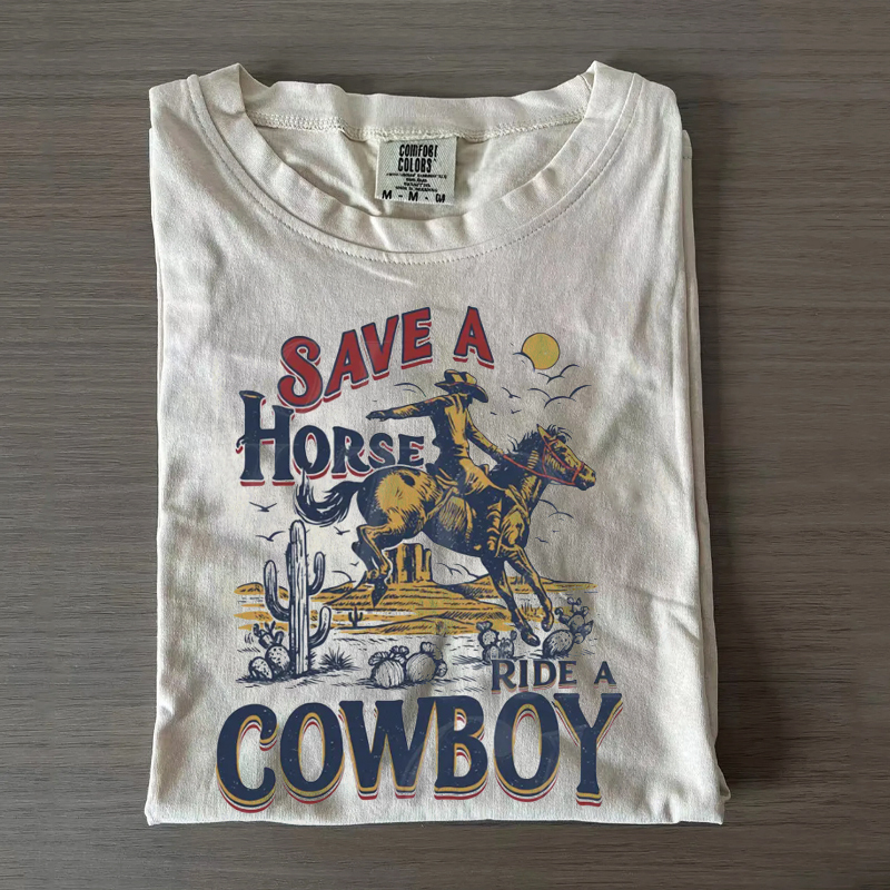 Save a Horse Ride a Cowboy Vintage 90s Western T-Shirt