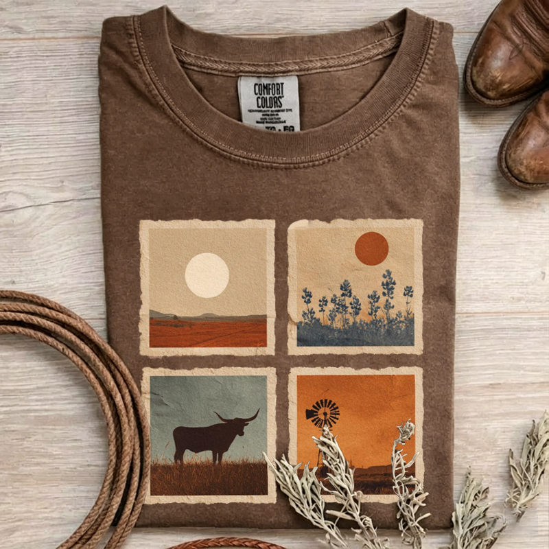 Rustic Western Longhorn Bull Desert Landscape T-Shirt