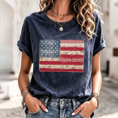 Faux Patchwork USA Flag Patriotic 4th Of July T-Shirt