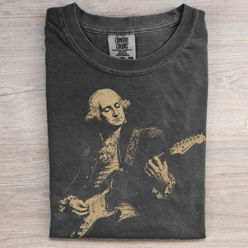 Distressed George Washington Playing Guitar Vintage Patriotic 4th Of July T-Shirt