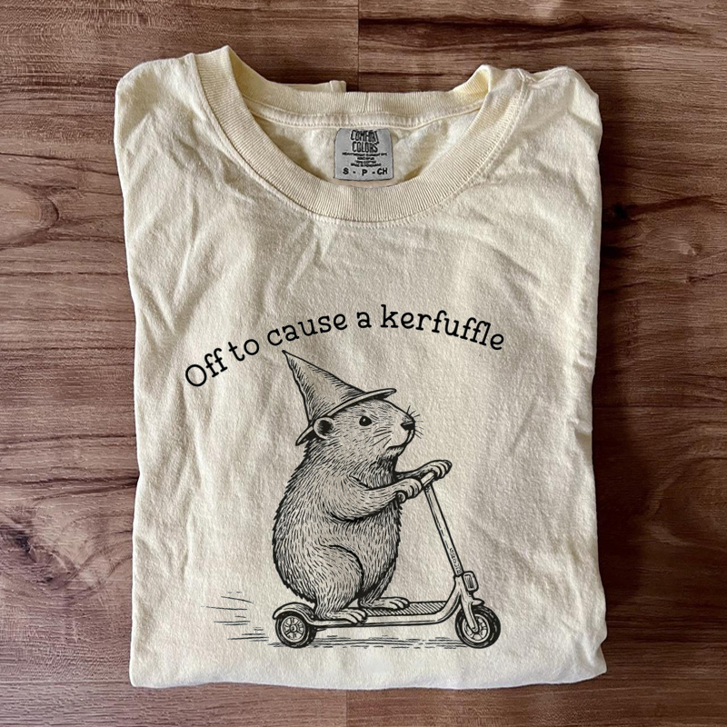 Off To Cause A Kerfuffle Funny Groundhog Scooter T-shirt