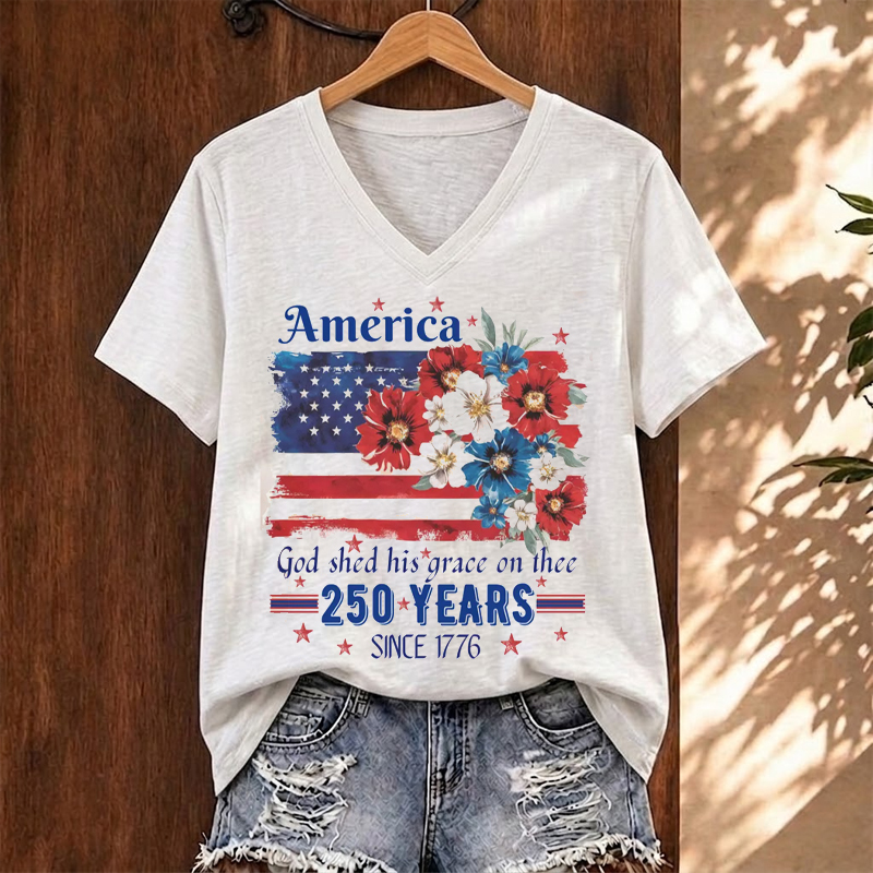  America 250th Anniversary Patriotic V-neck T-Shirt