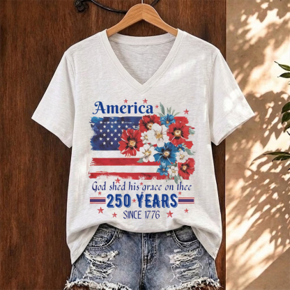  America 250th Anniversary Patriotic V-neck T-Shirt