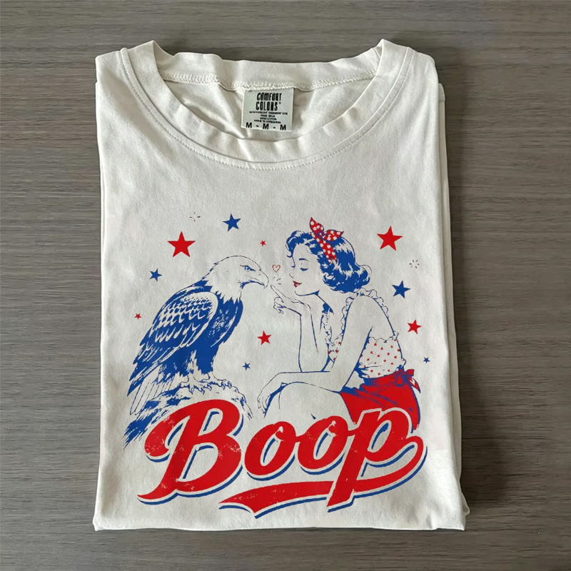 Funny Hand Boop Nose Girl Eagle 4th of July T-Shirt