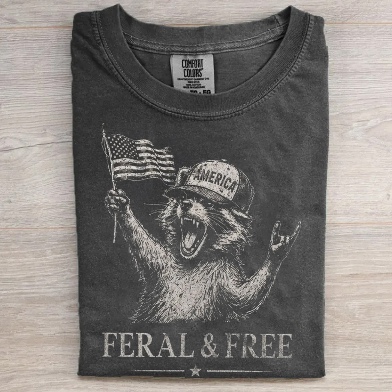 Feral & Free Raccoon 4th of July T-Shirt