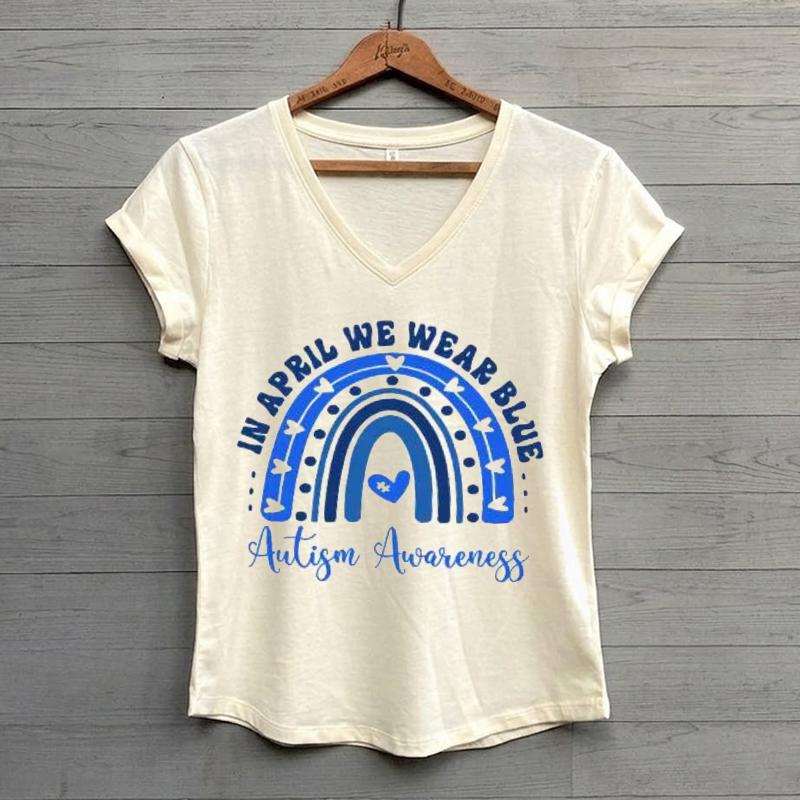 Autism Awareness In April We Wear Blue V-neck Shirt