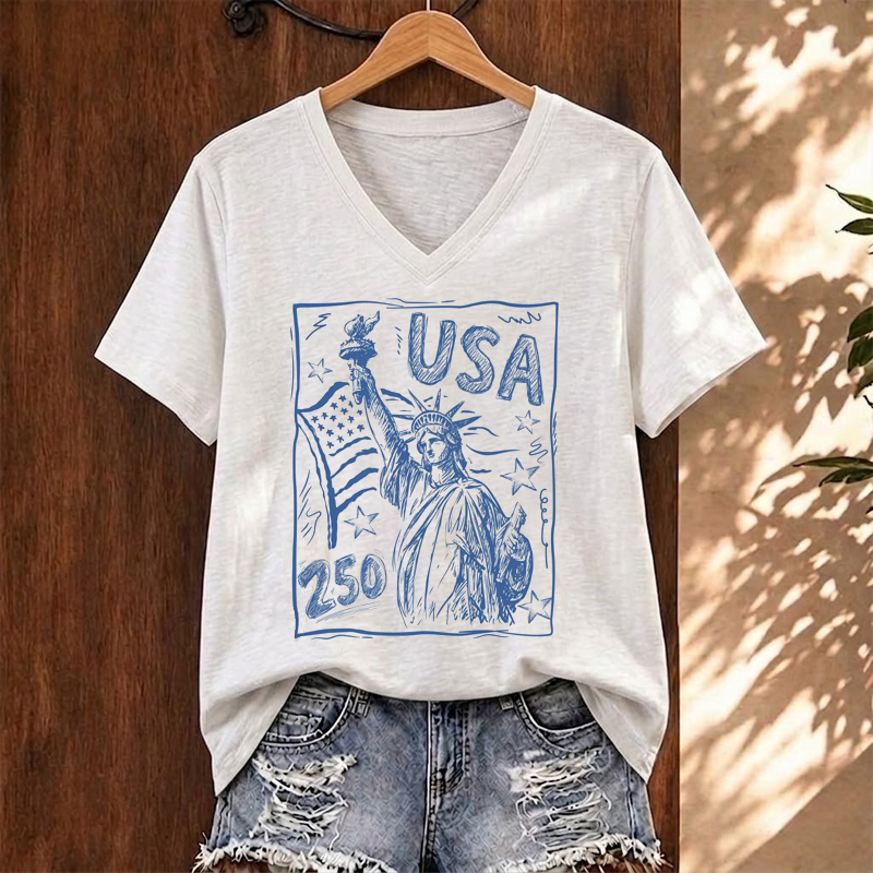  America 250th Anniversary Patriotic V-neck T-Shirt
