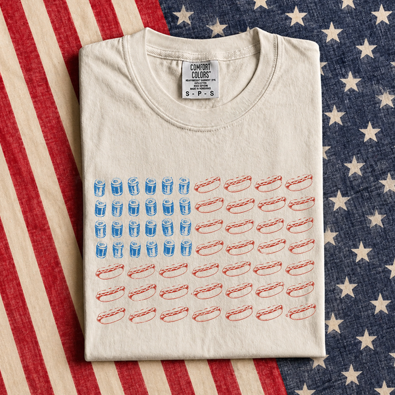 Funny 4th of July Hot Dog American Flag T-Shirt