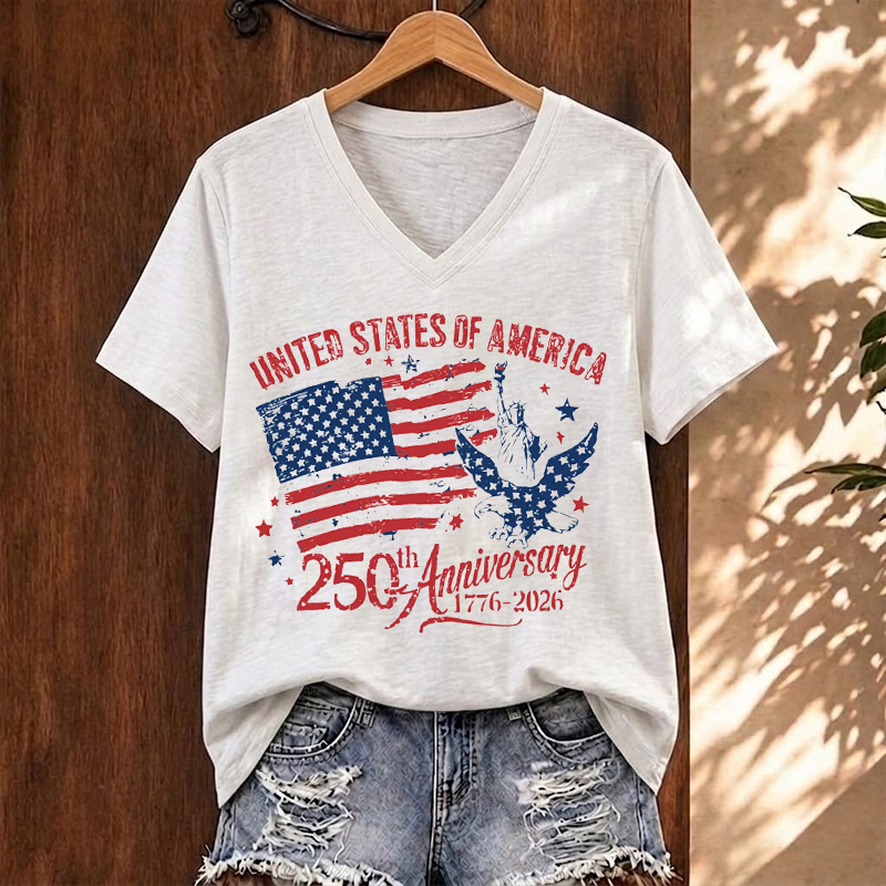  America 250th Anniversary Patriotic V-neck T-Shirt