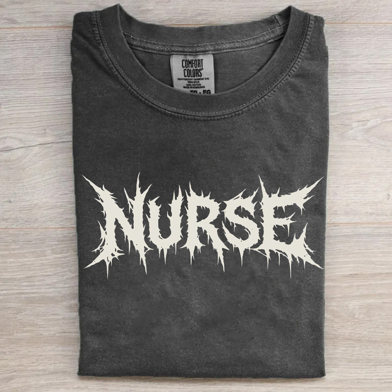 Death Metal Nurse Black Metal Style Healthcare Worker T-Shirt