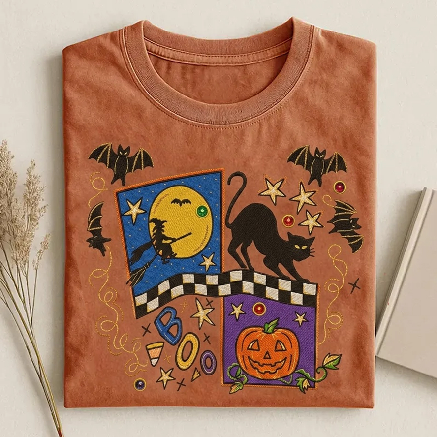Pumpkin Ghost Black Cat Fall Graphic T-shirt
