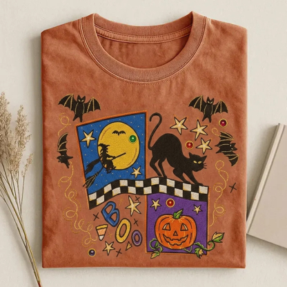 Pumpkin Ghost Black Cat Fall Graphic T-shirt
